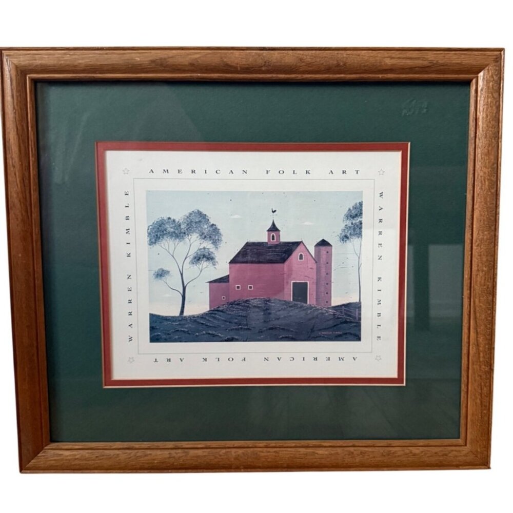 Folk Art Framed Print By Warren Kimble Red Farm Barn Country Core Wall Hanging